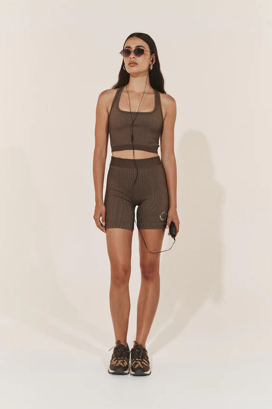 Pinky & Kamal Fine Ribbed Biker Shorts Cacao Stripe