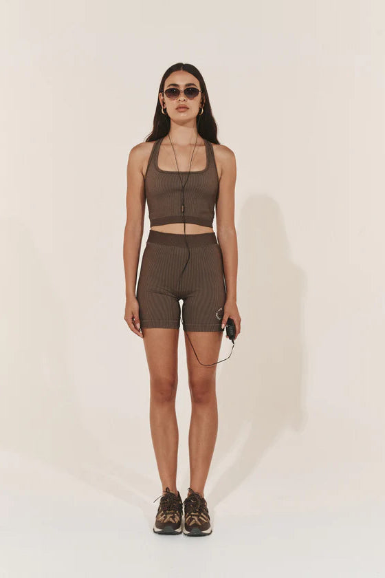 Pinky & Kamal Fine Ribbed Biker Shorts Cacao Stripe