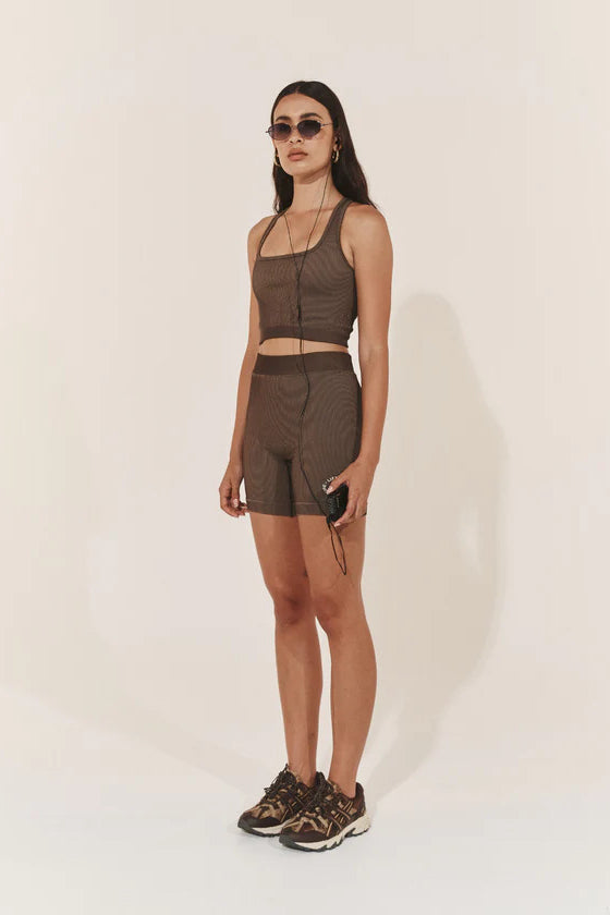 Pinky & Kamal Fine Ribbed Biker Shorts Cacao Stripe
