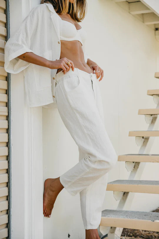 Ottway the Label Miller Textured Linen Pant White Womens