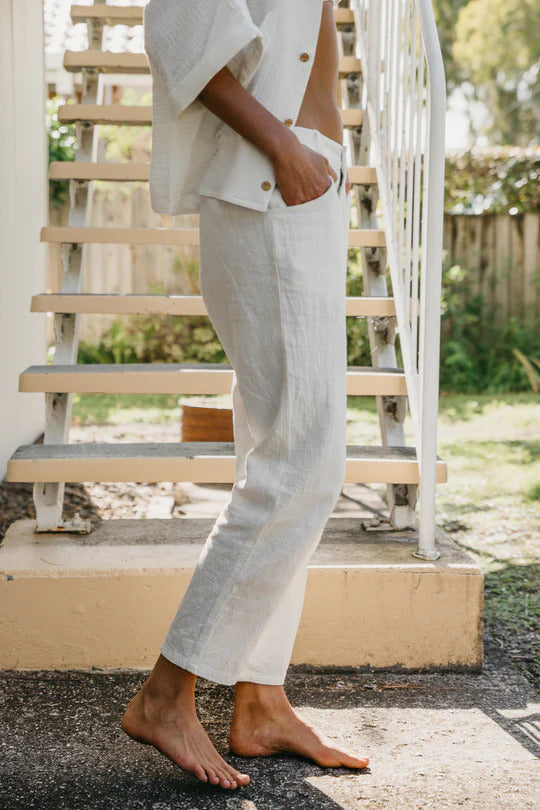Ottway the Label Miller Textured Linen Pant White Womens