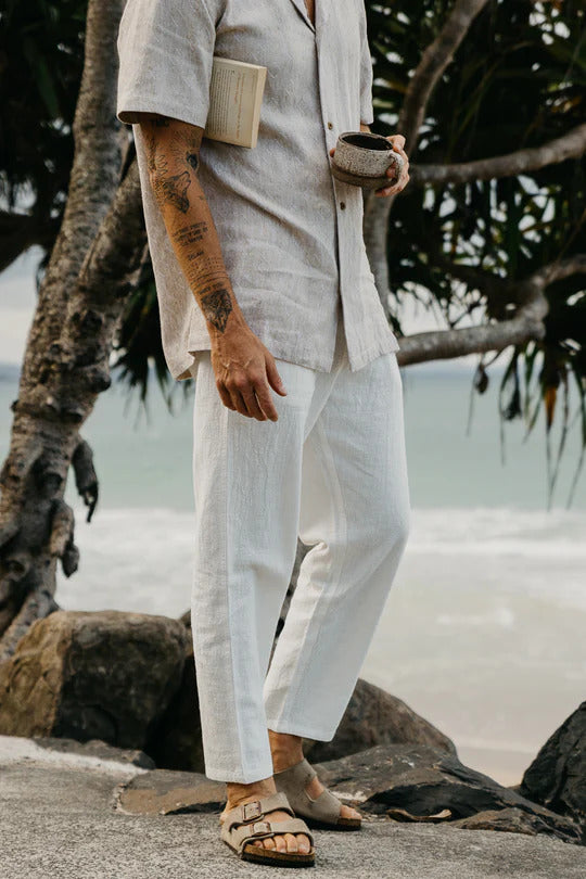 Ottway the Label Miller Textured Linen Pant White Mens
