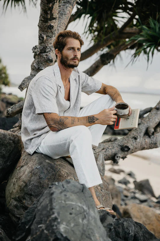 Ottway the Label Miller Textured Linen Pant White Mens