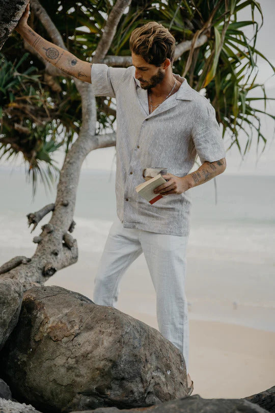 Ottway the Label Miller Textured Linen Pant White Mens