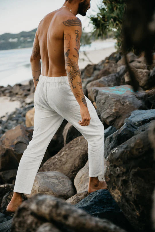 Ottway the Label Miller Textured Linen Pant White Mens