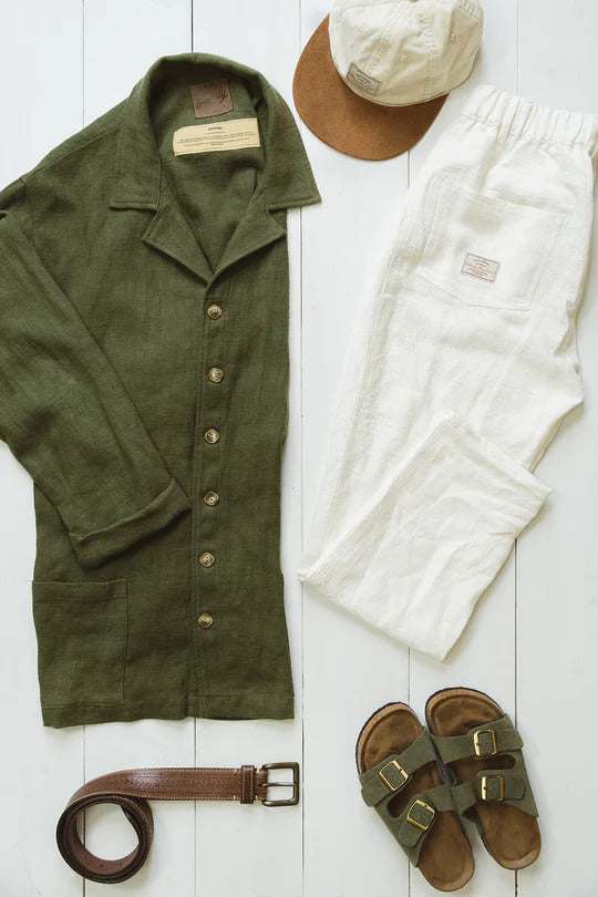 Ottway the Label Miller Textured Linen Pant White Mens