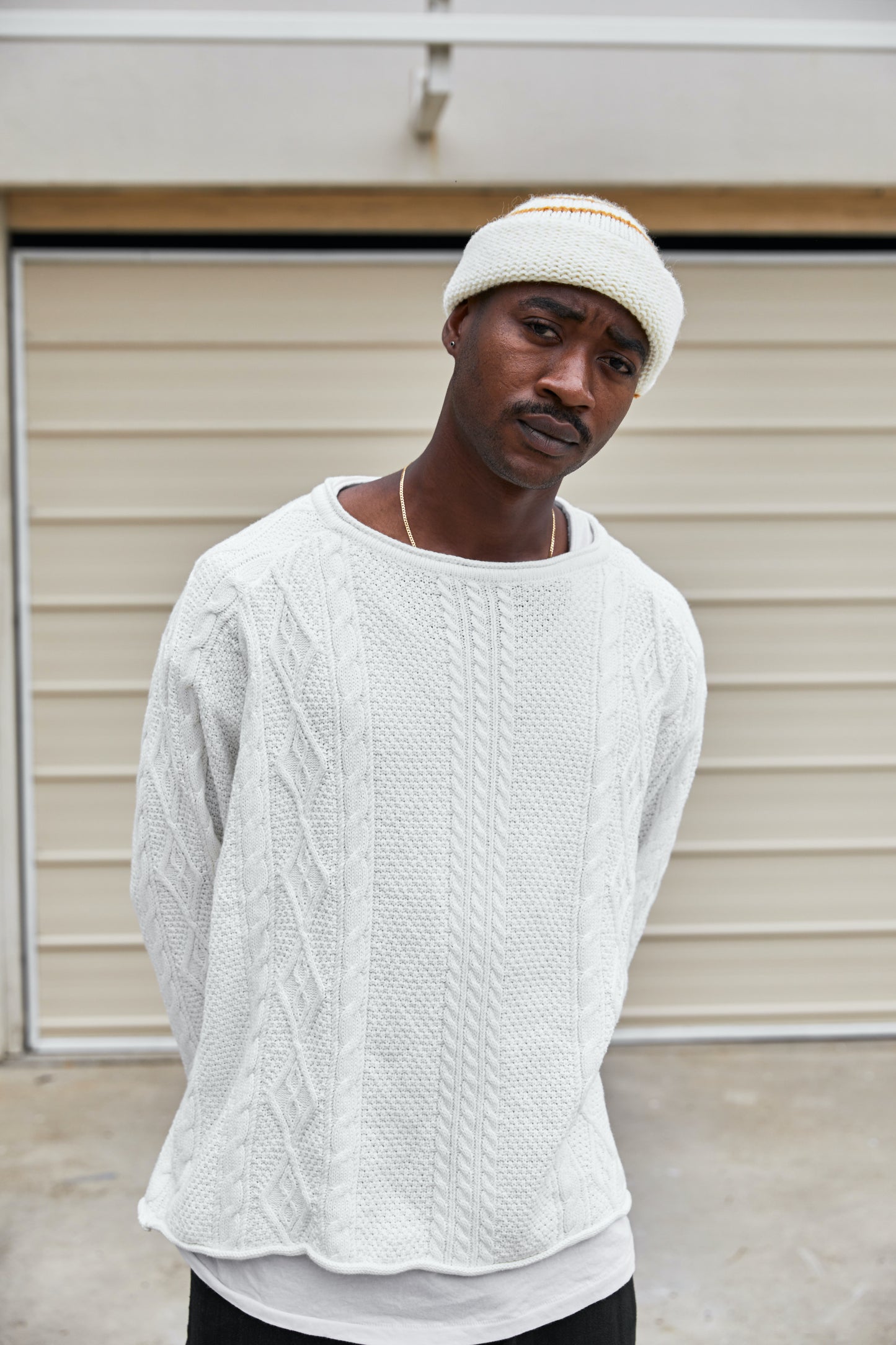 Ottway the Label Rory Cable Knit Sweater Antique White Men