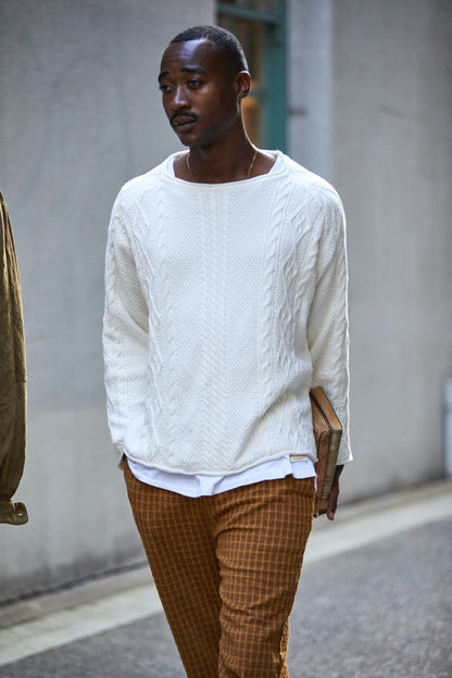 Ottway the Label Rory Cable Knit Sweater Antique White Men