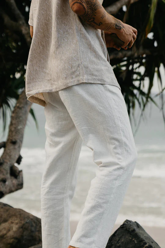 Ottway the Label Miller Textured Linen Pant White Mens