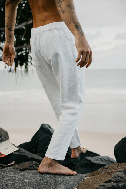 Ottway the Label Miller Textured Linen Pant White Mens